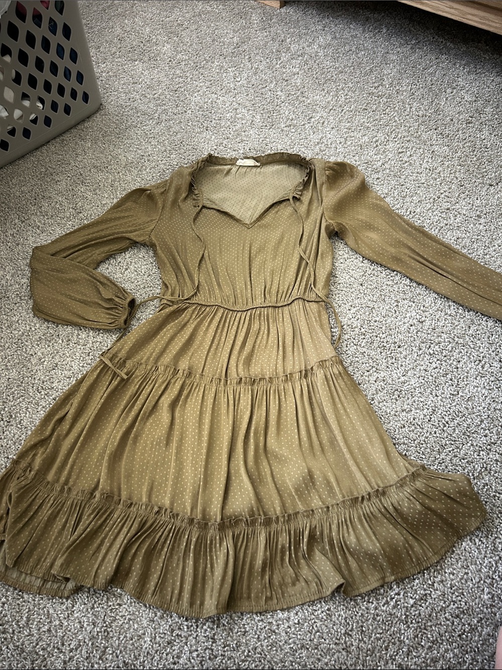 Altar'd State Olive-Tone Long Sleeve Tiered Midi Dress